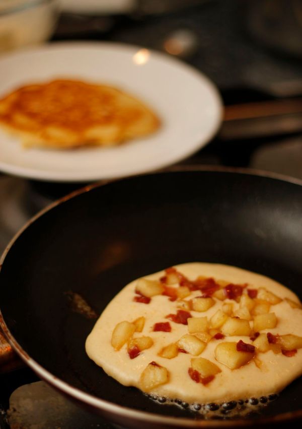 Apple and bacon pancakes raw